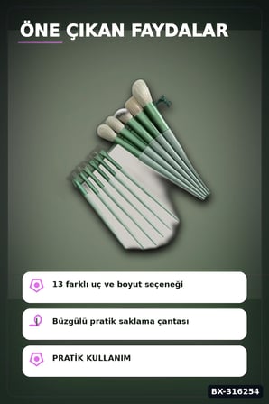 Makyaj Fırça Seti Sentetik Kıllı Çantalı Yüz Göz Far Fondöten Fırçaları BX-316254