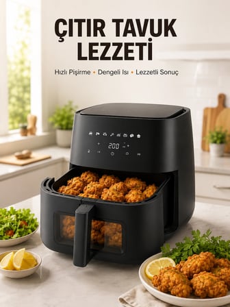 Geniş Hazneli Air Fryer Hızlı ve Pratik Pişirme Makinesi