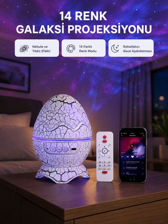 Yıldızlı Gökyüzü Dinozor Yumurta Projektör –  Ayarlanabilir Parlaklık ve Hız