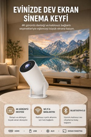 Kablosuz Projeksiyon Cihazı 4K Destekli HDMI USB Oyun Uyumlu