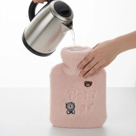 Işıklı Ayıcıklı Figürlü Pembe Peluş Sıcak Su Torbası 1 Lt – Yumuşak Kılıf, Uzun Süre Sıcak Tutan Termal Su Torbası Bx40