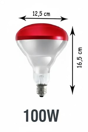 100W Kızılötesi (infrared) Isıtıcılı Hayvan Isıtma ve Kuluçka Lambası (Kırmızı Işık) E27 (Kalın Duy)