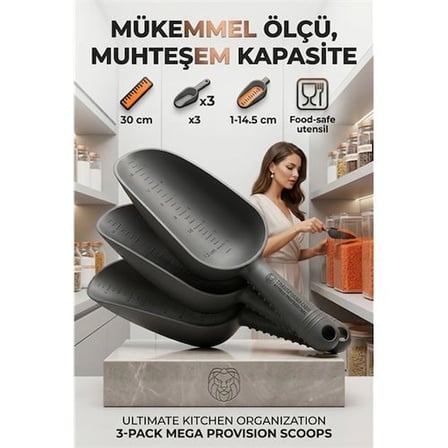 Ölçekli Büyük Erzak Küreği, Çok Amaçlı Mutfak Bakliyat Un Ölçü Kaşığı Kepçesi 719819