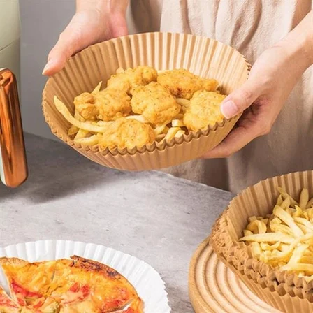 50 Adet Air Fryer Pişirme Kağıdı Tek Kullanımlık Yağ Geçirmez Yuvarlak Tabak Model Pvc Bx40