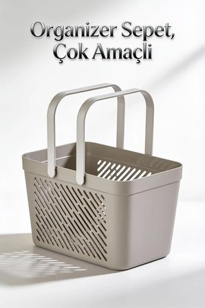 3'lü Gri Çok Amaçlı Kulplu Sepet Mutfak Banyo Çamaşır Organizer Seti