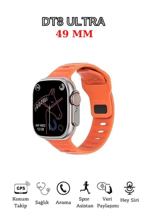 Turuncu Akıllı Saat 49 mm 2.05 İnç GPS NFC Nabız Uyku Takibi Sim Kartlı Siyah Kasa 200-300 mAh