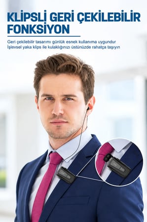 Makaralı Bluetooth Kulaklık Titreşimli Yaka Klipsli Tekli Şoför Kulaklığı Çift Telefon Bağlantılı