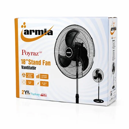 18 İnç Sanayi Vantilatör  3 Metal Kanat: Çap:56cm - Y: 140cm - 3 Kademe Hız   80w Bx40