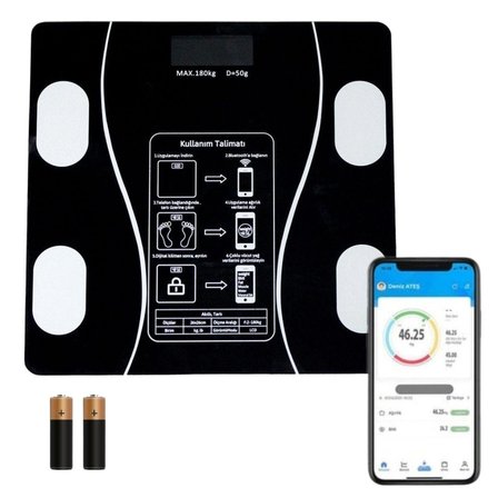 Dijital Baskül Yağ Ölçer Fonksiyonlu Akıllı Baskül Bluetooth Bağlantılı Tartı Bx40