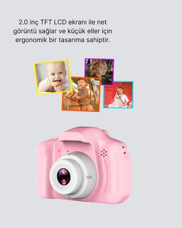 Mini Dijital Çocuk Kamerası 8MP HD Ekranlı 1080P Video ve Şarjlı