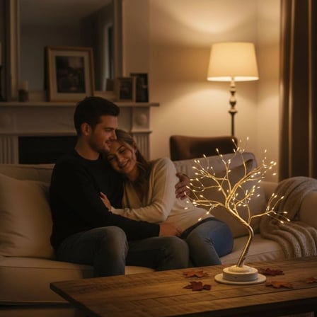 Masaüstü Peri Ağaç LED Lamba – Gün Işığı Rengi, 3 Kademeli Işık Ayarlı, Şarjlı Dekoratif Ortam Aydınlatması