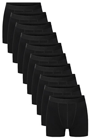 Erkek Siyah Düz Likralı Boxer Şort 10’lu