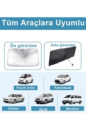 Katlanabilir Şemsiyeli Araç Ön Cam Güneşliği UV Korumalı Isı Yansıtıcı Tüm Araçlara Uygun
