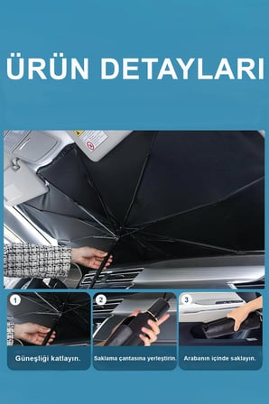 Katlanabilir Şemsiyeli Araç Ön Cam Güneşliği UV Korumalı Isı Yansıtıcı Tüm Araçlara Uygun
