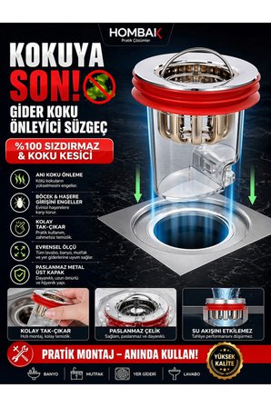 Kırmızı Valfli Gider Koku Önleyici Süzgeç Silikon Contalı Sızdırmaz Gider Kapağı