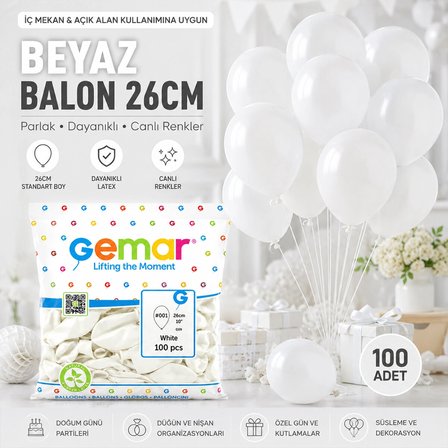 İç Mekan - Beyaz Balon 10 Inc - 26cm - 100pcs Bx40