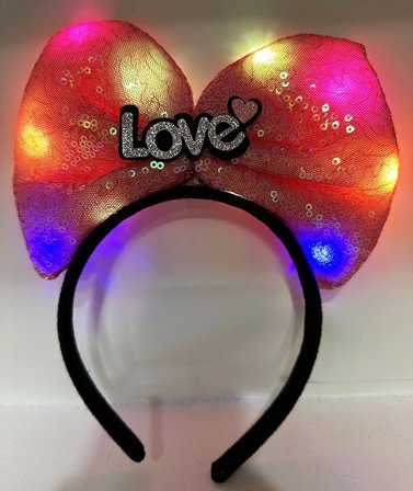 Led Işıklı 3 Farklı Fonksiyonda Yanan Gümüş Love Yazılı Fuşya Pembe Fiyonk Taç 20x17 Cm Bx40