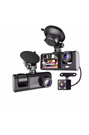 64GB Araç İçi Kamera 3 Kameralı (Yol + Araç İçi+ Arka) FHD Video Kayıt Mikrofonlu Türkçe CC-33