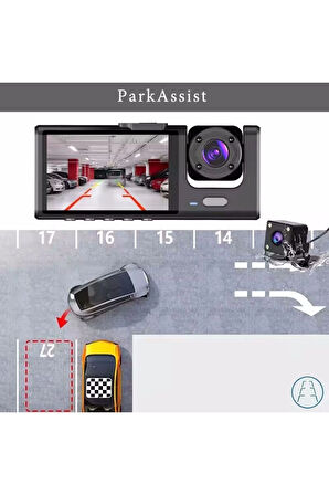 64GB Araç İçi Kamera 3 Kameralı (Yol + Araç İçi+ Arka) FHD Video Kayıt Mikrofonlu Türkçe CC-33