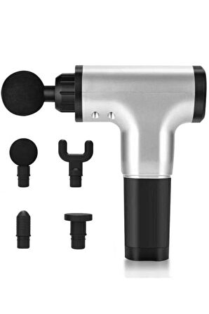 Koblosuz Şarjlı Masaj Tabancası 4 Başlıklı Sporcu Masaj Aleti 6 Kademeli RENK SEÇİLEMEZ