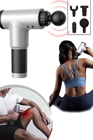 Koblosuz Şarjlı Masaj Tabancası 4 Başlıklı Sporcu Masaj Aleti 6 Kademeli RENK SEÇİLEMEZ
