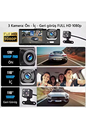 S-1 1080p Araç içi Kamera 3 Kameralı ( Ön Görüş - Geri görüş - İç Görüş ) Gece Görüşlü