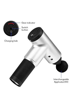 Masaj Tabancası Sporcu Masaj Aleti 4 Başlıklı Şarjlı 6 Fonksiyon RENK SEÇİLEMEZ