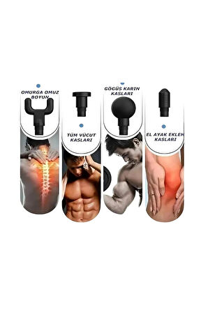 Yeni Nesil Masaj Tabancası 4 Başlıklı Sporcu Şarjlı Kablosuz Omuz Bacak Ayak RENK SEÇİLEMEZ