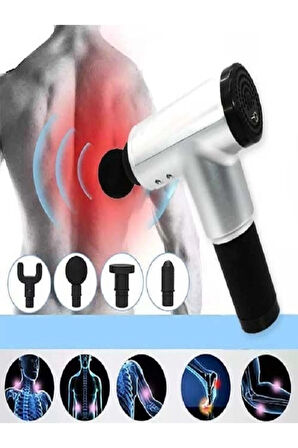 4 Başlıklı 6 Kademeli Vurmalı Titreşimli Yoğurmalı Elektrikli Masaj Cihazı Tabancası RENK SEÇİLEMEZ