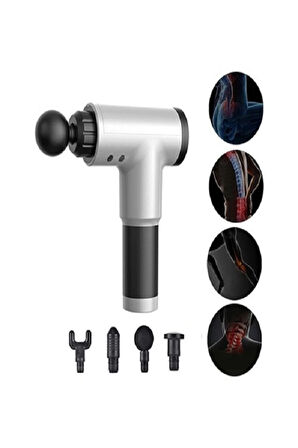 4 Başlıklı 6 Kademeli Vurmalı Titreşimli Yoğurmalı Elektrikli Masaj Cihazı Tabancası RENK SEÇİLEMEZ