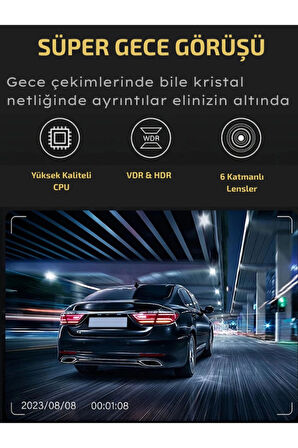 A-98 WiFi Full HD 3 Kameralı Araç İçi Güvenlik Kamerası + Park Modu Kablosu Ön-Arka-İç Kayıt,DashCam