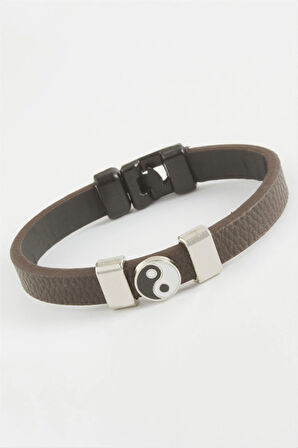 Ying Yang Kaliteli Suni Deri Bileklik