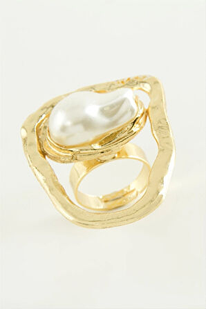 Oval İnci Metal Yüzük