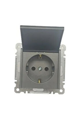 Füme Kapaklı Topraklı Priz Çerçevesiz - Priz ve Anahtar İçin Uyumlu Çerçeve