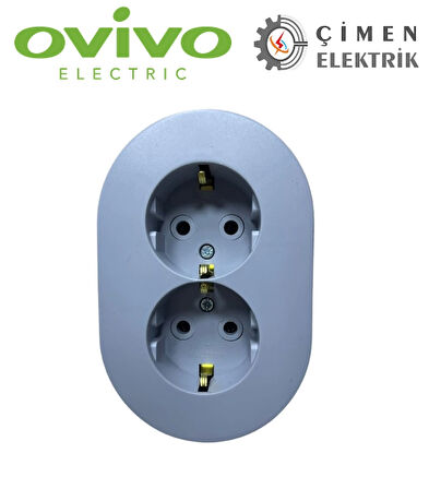 Gri İkili Topraklı Priz Sıva Üstü