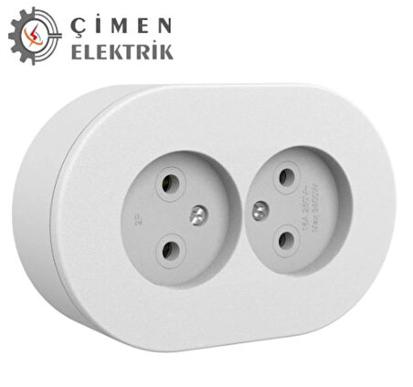 Beyaz İkili Topraklı Priz Sıva Üstü