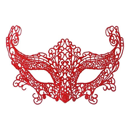 Kırmızı Renk Dantel Örgü İşlemeli Parti Maskesi Model 3