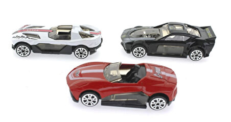 Die Cast Metal 3'lü Yarış Arabaları Siyah Araçlı