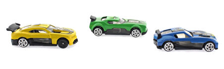Die Cast Metal 3'lü Yarış Arabaları Yeşil Araçlı