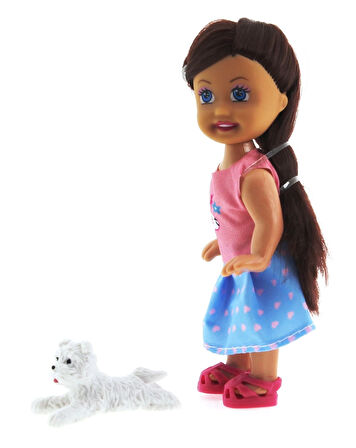 Cute Girl Beyaz Köpekli ve Kumral Mini Bebek