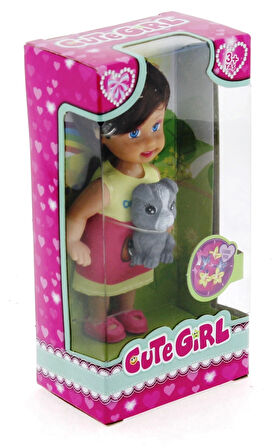 Cute Girl Gri Köpekli ve Kumral Mini Bebek