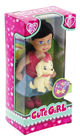 Cute Girl Sarı Köpekli ve Kumral Mini Bebek