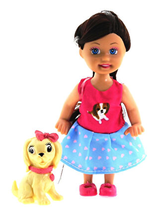 Cute Girl Sarı Köpekli ve Kumral Mini Bebek