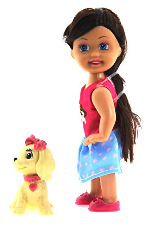 Cute Girl Sarı Köpekli ve Kumral Mini Bebek