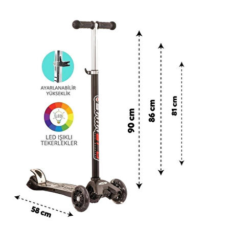 MAXİ TWİST IŞIKLI SCOOTER SİYAH