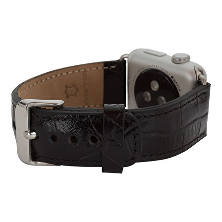 Apple Watch Uyumlu Deri Kordon 42-44-45mm Kroko Siyah