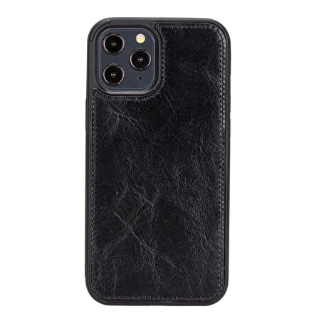 Apple iPhone 12 Pro Max Uyumlu Deri Cüzdanlı Kılıf RST1 Siyah