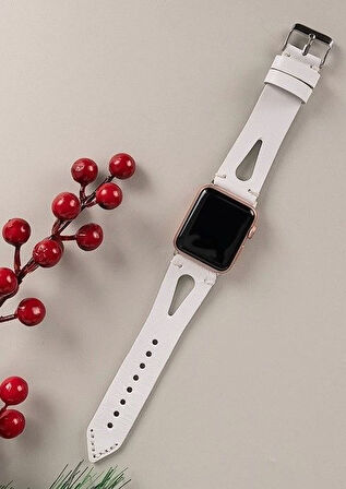 Apple Watch Uyumlu Deri Kordon BA2 42-44-45mm F3 Beyaz