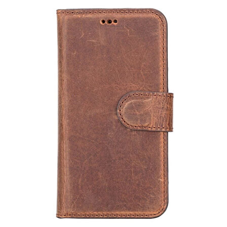 Apple iPhone 12 mini Uyumlu Deri Cüzdanlı Kılıf G2 Antik Kahve
