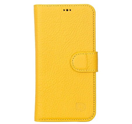 Apple iPhone 13 Pro Uyumlu Deri Cüzdanlı Kılıf Limon Sarı